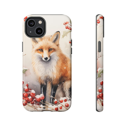 Christmas Fox in a Wreath of Red Berries - Impact Resistant Phone Case iPhone 14 Plus Matte